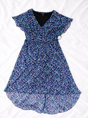 Lane Bryant Blue & Teal Printed Flutter Sleeve Midi Dress